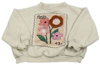 Smotanová oversize mikina s kvietkami ZARA