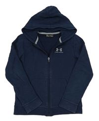 Tmavomodrá funkční propínací mikina s logem a kapucí UNDER ARMOUR
