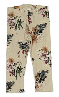 Smetanové legíny s květy a lístečky H&M