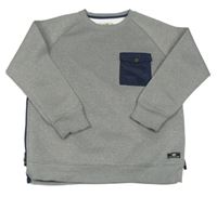 Sivá melírovaná tech fleece mikina s vreckom a nášivkou zn. ZARA