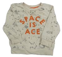 Světlebéžová mikina s nápisy a raketami a planetami a hvězdičkami PRIMARK