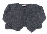 Tmavomodro-zlaté chlupaté propínací svetrové bolérko Topolino