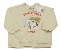 Nové - smotanová oversize mikina s pejsky a nápismi zn. H&M