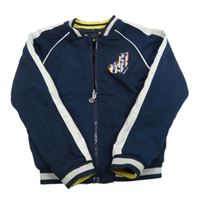 Tmavomodro-bílý šusťákový zateplený oboustranný bomber s písmenkom Jill