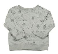 Svetlosivá melírovaná mikina s tučňáčky a sněhuláčky George