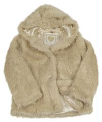 Smotanový kožušinový podšitý kabát s kapucňou s uškami TU