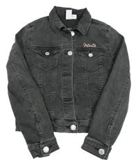 Tmavošedá tepláková riflová crop bunda s Minnie a límečkem H&M