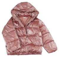 Staroružová lesklá nepromokavá šušťáková zimná bunda s odopínacíá kapucňou MANGO