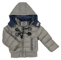 Šedý prošívaný šusťákový zimní bomber s odepínací kapucí 