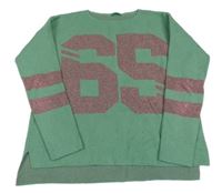 Zelenoolivový melírovaný sveter s číslom a pruhmi Benetton