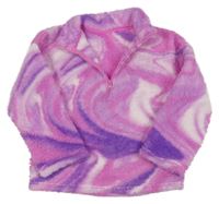 Ružovo-levandulovo-bielo-tmavofialová batikovaná huňatá mikina St. Bernard