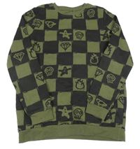 Kaki-čierna kockovaná mikina s obrázkami PRIMARK