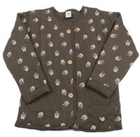 Tmavohnedá prošívaná/žebrovaná prepínaci vyteplená mikina s kvietkami Tu