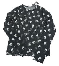 Nové - čierne tylové průsvitné tričko s jin a jang PRIMARK