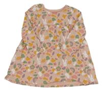 Svetloružové šaty so zvieratkami a duhami a kvietkami Mothercare