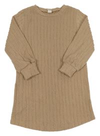 Hnědobéžové rebrované vzorované šaty SHEIN