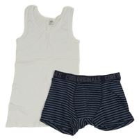 2Set - Bílý nátělník YIGGA + tmavomodro/modré pruhované trenýrky C&A