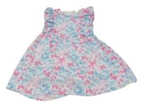 Biele šaty s farebnymi motýlikmi a volánikmi