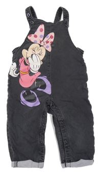 Tmavošedé teplákové riflové laclové kalhoty s Minnie PRIMARK