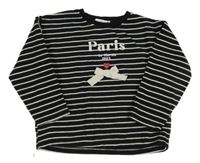 Čierno-biela pruhovaná crop mikina s nápisem - Paris a mašlou ZARA