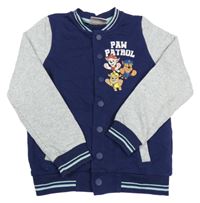 Tmavomodro-šedá/melírovaná baseballová mikina s PAW PATROL a pruhy nickelodeon