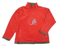 Červeno-khaki fleecová mikina so snowboardistou