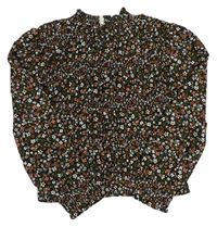 Čierne kvetované žabičkové šifónové crop tričko M&S