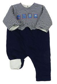 Tmavomodro-biely pruhovaný zateplený overal s výšivkami zn. Mothercare