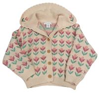 Růžový květovaný propínací svetr s límcem Primark