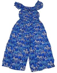 Tmavomodro-modrý vzorovaný ľahký culottes overal so zebrami Monsoon