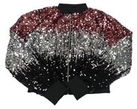 Ružovo-stříbrno-čierna flitrová prepínaci crop mikina H&M