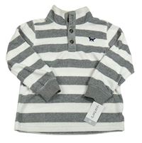 Nové - Sivo-biela pruhovaná fleecová mikina s výšivkou a gombíkmi Carter's