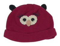Vínová fleecová čepice - sova