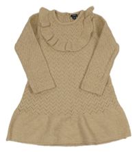 Béžové perforované svetrové šaty s volánem Kiabi