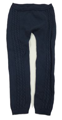 Tmavomodré pletené tepláky s copánkovým vzorem