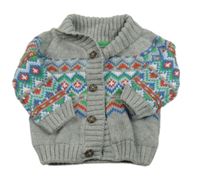 Sivo-farebný zateplený prepínaci sveter so vzorom Tu