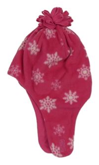 Fuchsiová fleecová čepice s vločkami a třásněmi Place