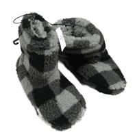 Nové - Šedo-černé kostkované huňaté zaptelené domácí válenky F&F vel. 28/29