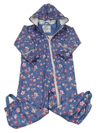Modrá květovaná nepromokavá kombinéza s kapucí Lupilu