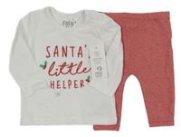 Nové - 2set - Biele tričko s nápisem + červené pruhované legíny F&F