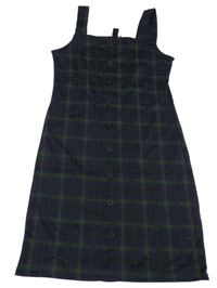 Tmavomodro-khaki kostkované šaty s knoflíky New Look