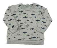 Sivá melírovaná mikina so žralokmi a ponorkami Kanz