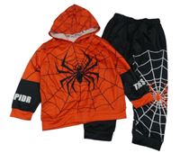 2set - Červeno-černá lehká mikina s pavoukem a kapucí + černé lehké tepláky