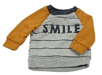 Sivo-čierno-hnedá mikina s pruhmi a nápisom Primark