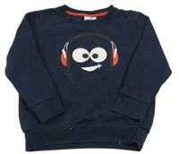 Tmavomodrá mikina so sluchátky a smajlíkom Topolino