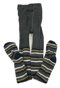 Tmavošedo-barevné pruhované thermo punčocháče L&D