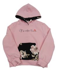 Ružová mikina s nápisom a kapucňou Shein