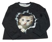 Čierne tričko s mačkou Shein