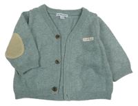 Zelený melírovaný vlněný propínací svetr Vertbaudet