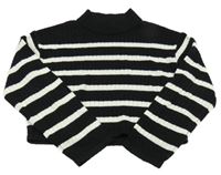 Čierno-biely pruhovaný rebrovaný crop sveter H&M
